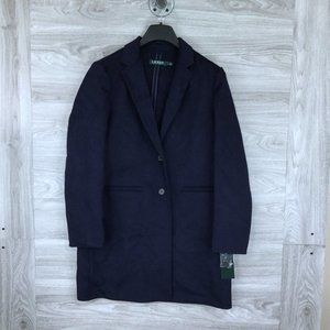 Ralph Lauren Wool Blend Two Button Navy Overcoat L